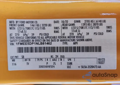 2022 Ford Bronco Base from USA, damaged, VIN 1FMEE5DP1NLB81462